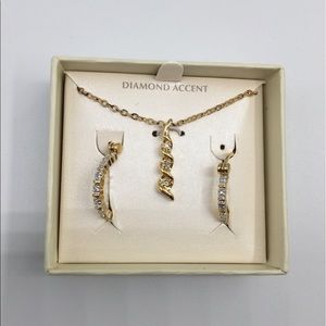 Gold Necklace and earrings set with rhinestones